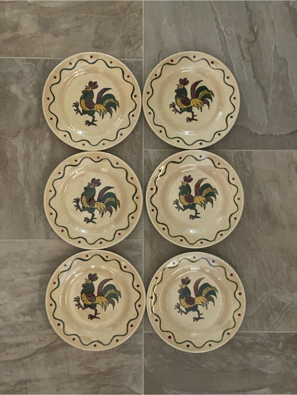 6 Vintage 1950s Metlox Poppytrail Rooster Dessert Plates California Pottery